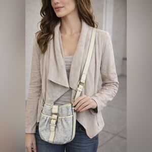 Vintage Celine Macadam Mini Crossbody Bag Blue Cream Canvas Leather